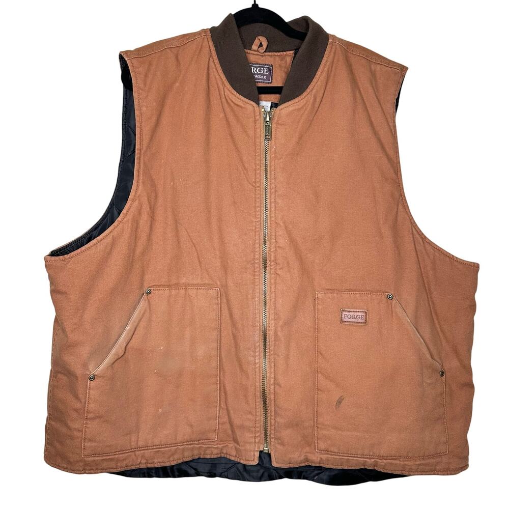 Forge Workwear Insulated Canvas Vest Brown Quilt Lined Mens Size 2XL